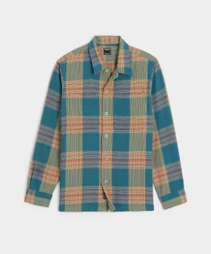 Relaxed Fit Plaid Flannel Overshirt in Light Blue