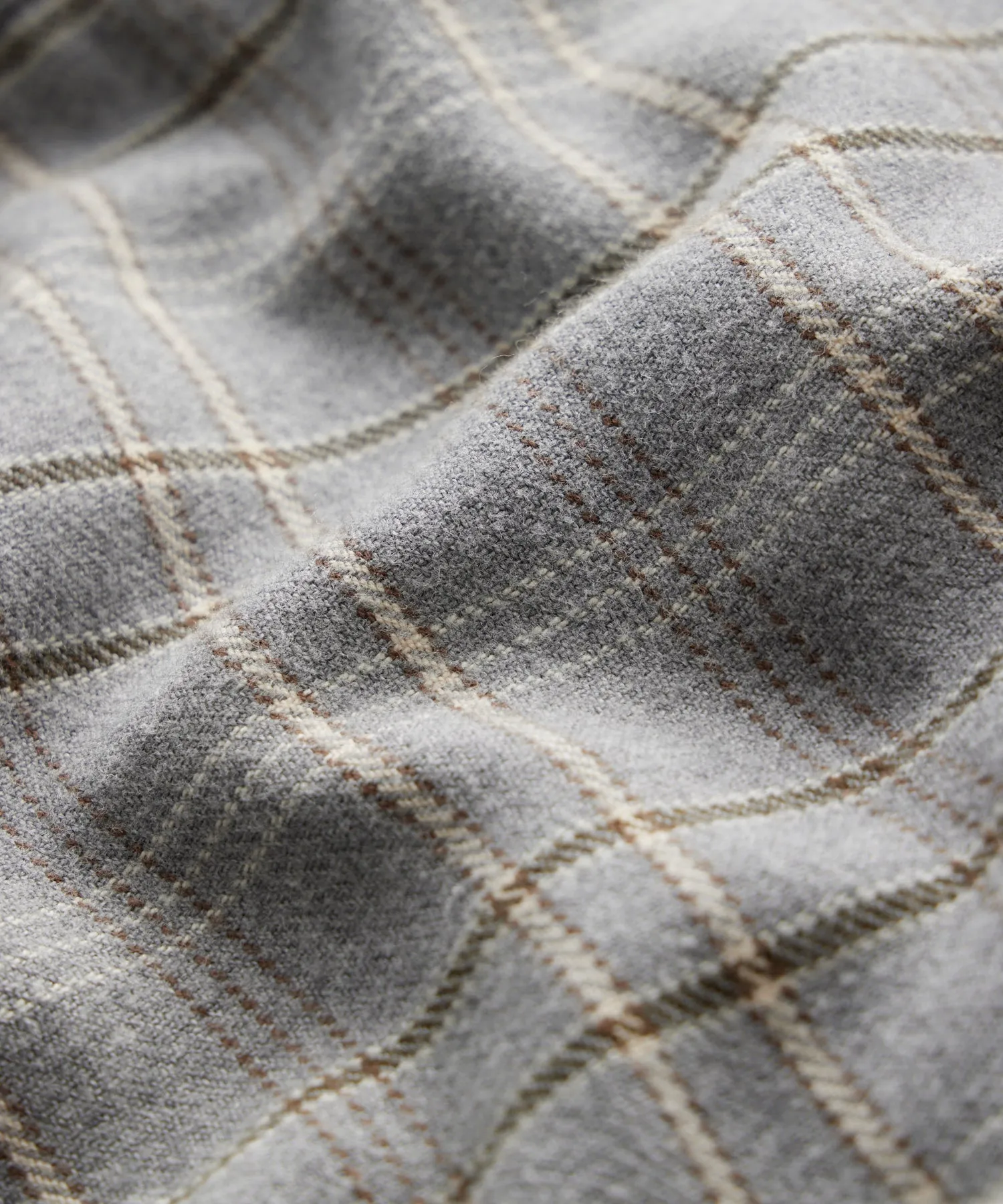 Relaxed Fit Plaid Flannel Overshirt in Light Grey