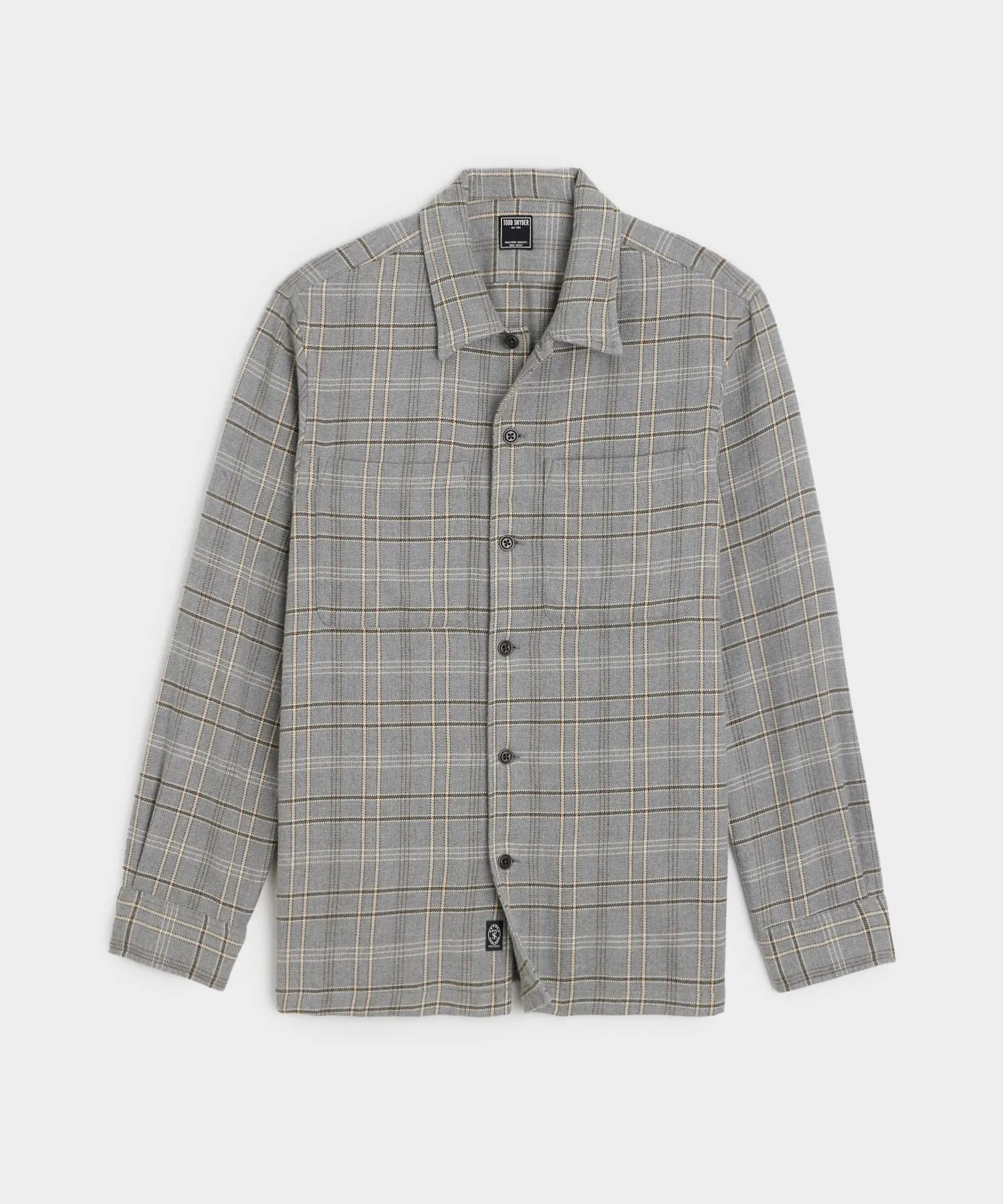 Relaxed Fit Plaid Flannel Overshirt in Light Grey