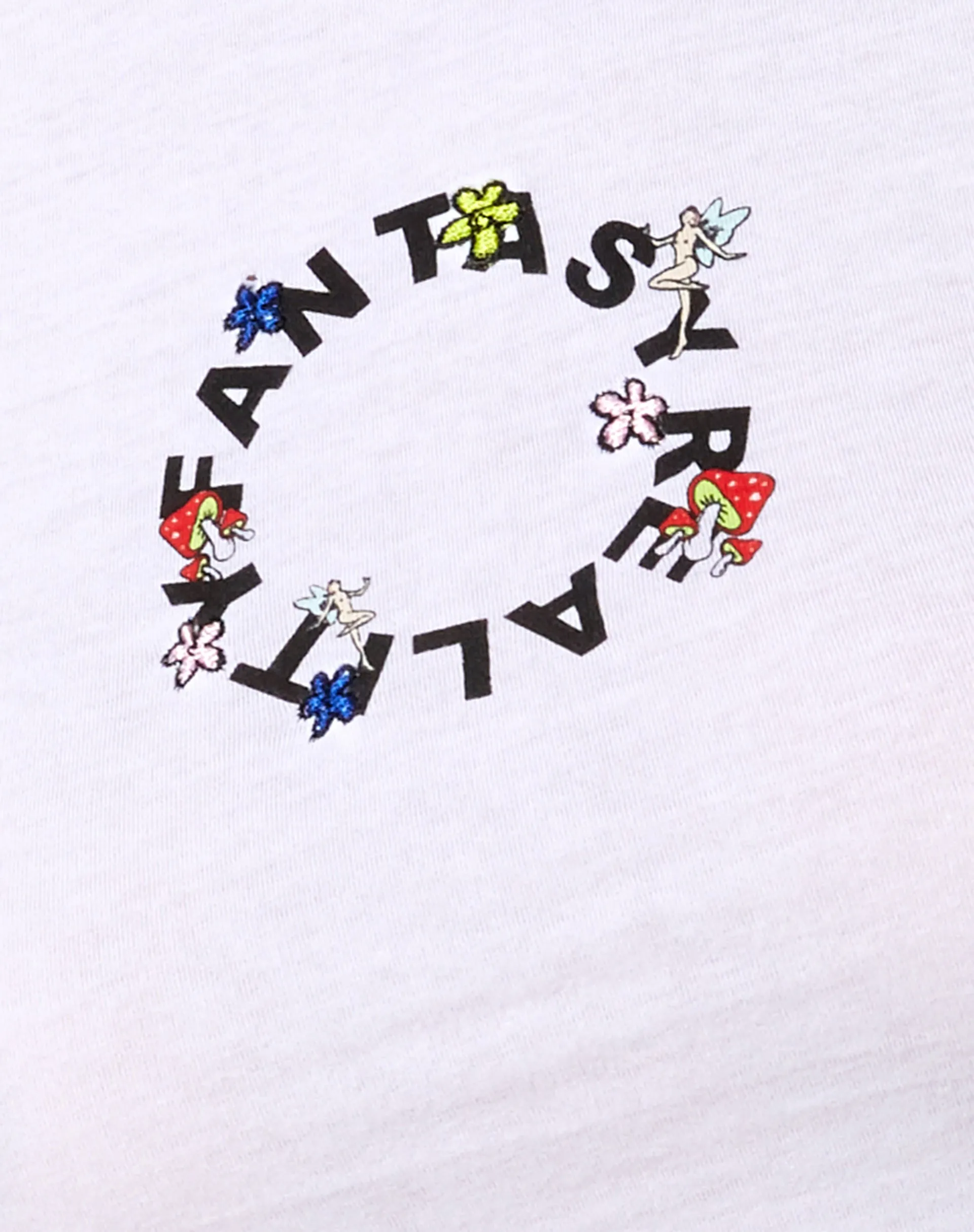 Ringer Tee in White Fantasy Reality Mix Print and Embroidery