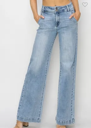 Risen High Rise Double Button Wide Jeans