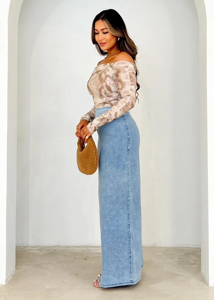 Rita Off Shoulder Top - Moss Mesh
