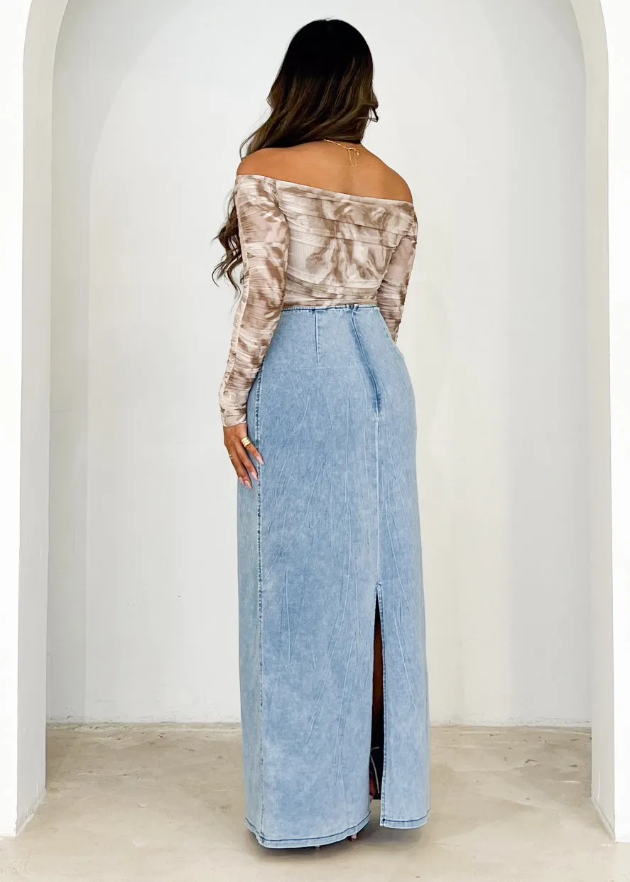 Rita Off Shoulder Top - Moss Mesh