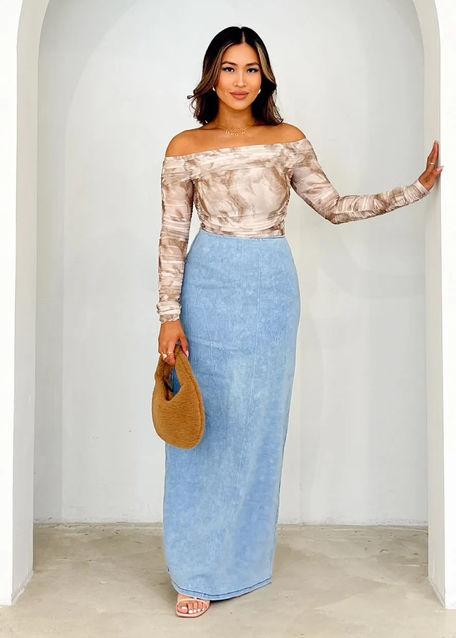 Rita Off Shoulder Top - Moss Mesh