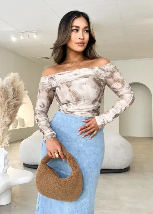 Rita Off Shoulder Top - Moss Mesh