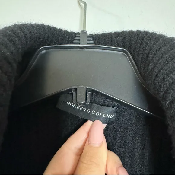 Roberto collina knit wool ribbed black pullover zip neck sweater