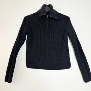 Roberto collina knit wool ribbed black pullover zip neck sweater