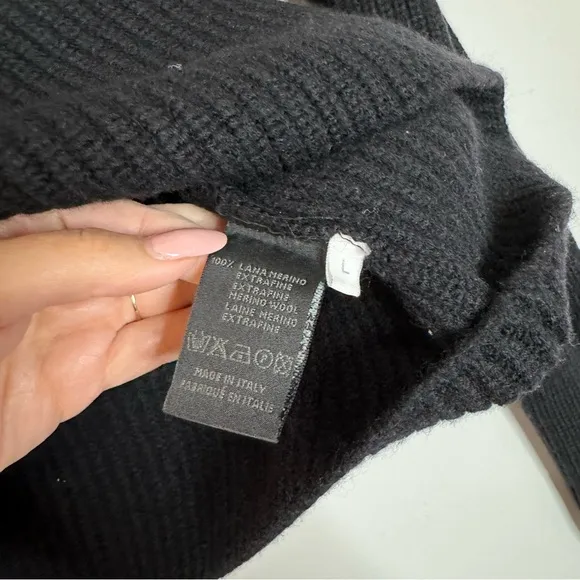 Roberto collina knit wool ribbed black pullover zip neck sweater