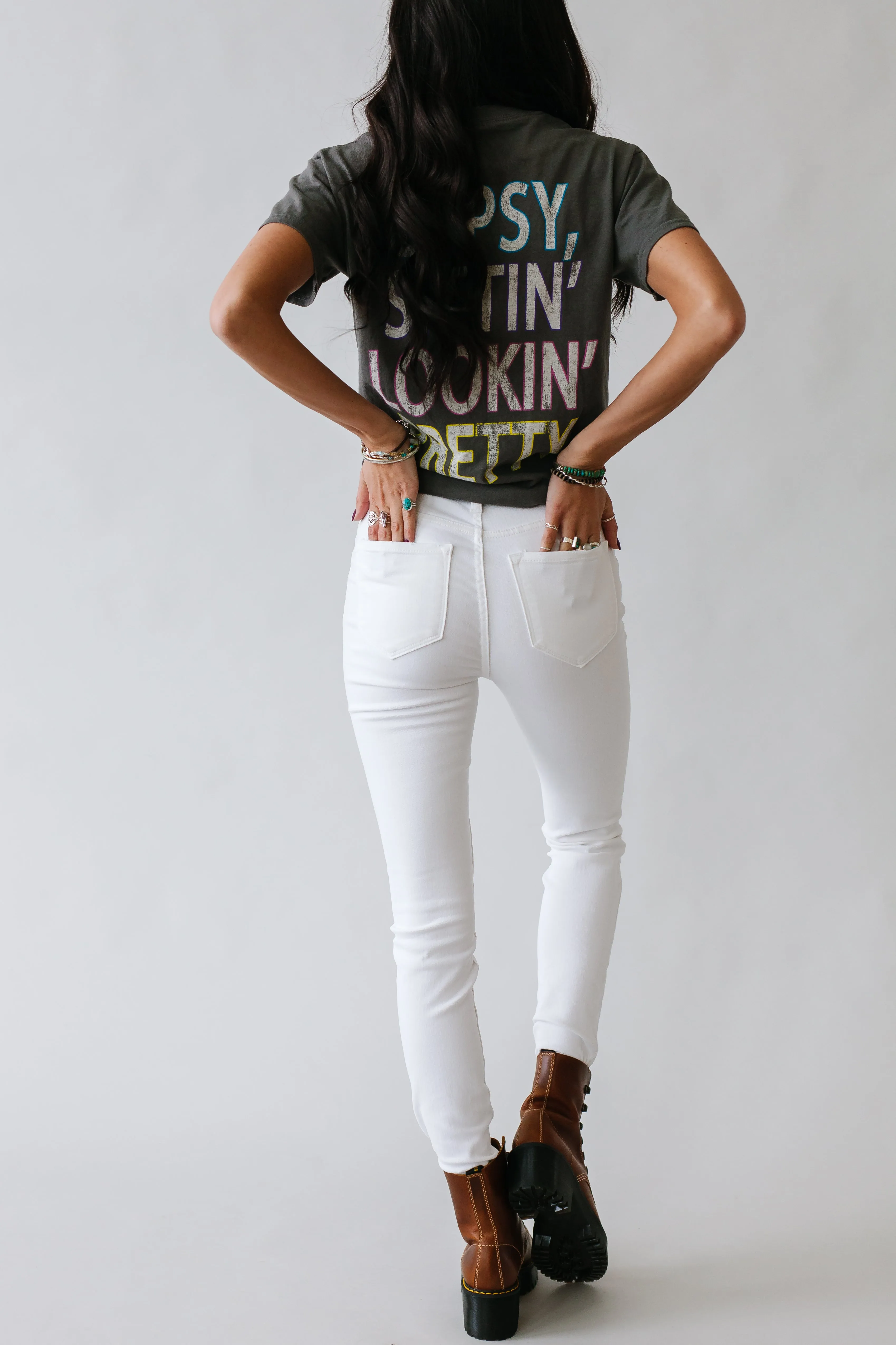 Roll It Out Kancan High Rise Button Fly Skinny in White