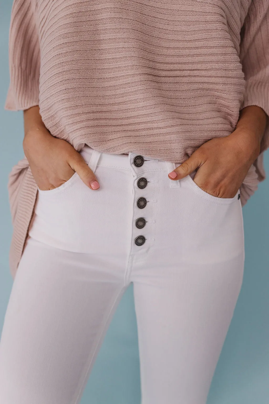 Roll It Out Kancan High Rise Button Fly Skinny in White
