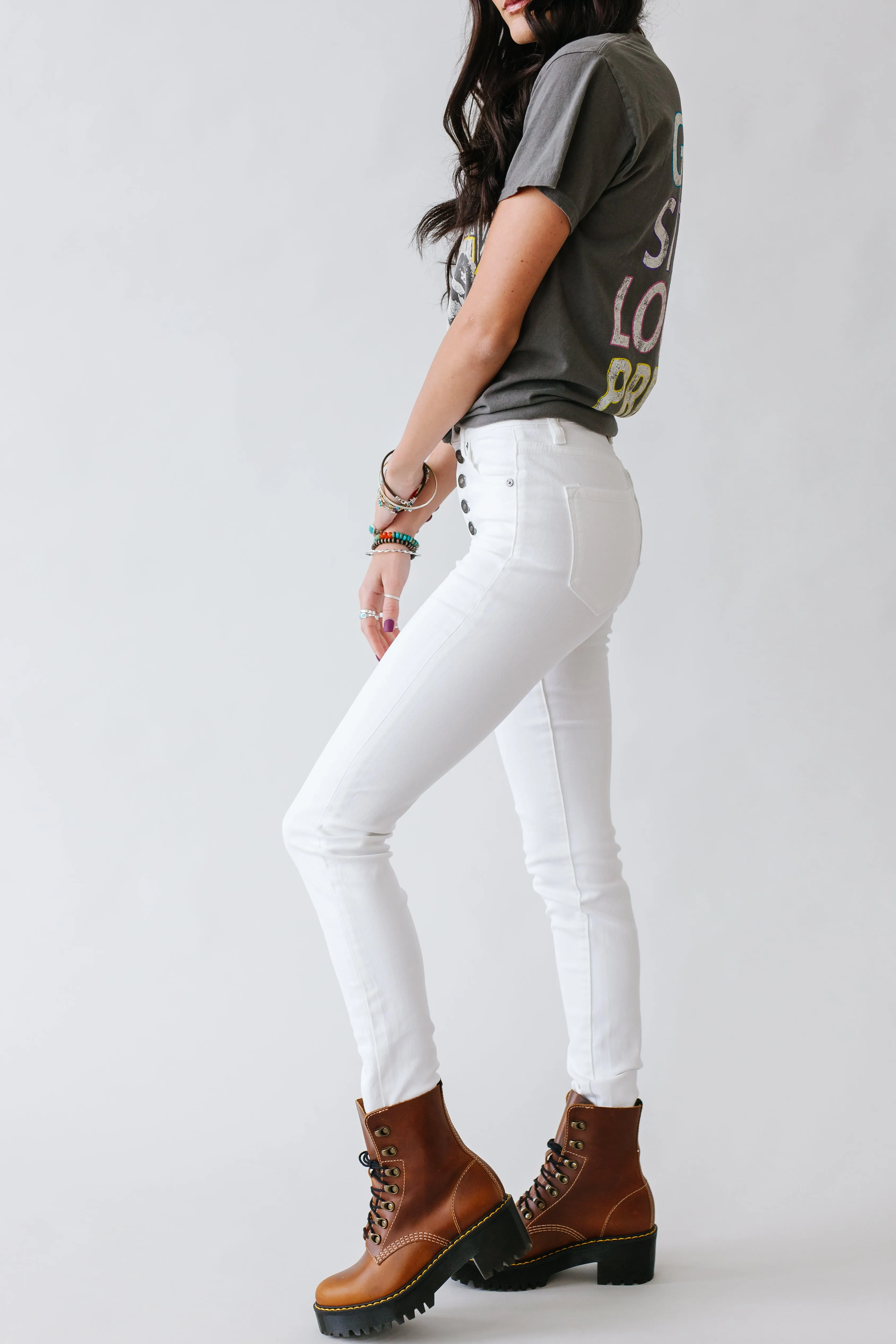 Roll It Out Kancan High Rise Button Fly Skinny in White