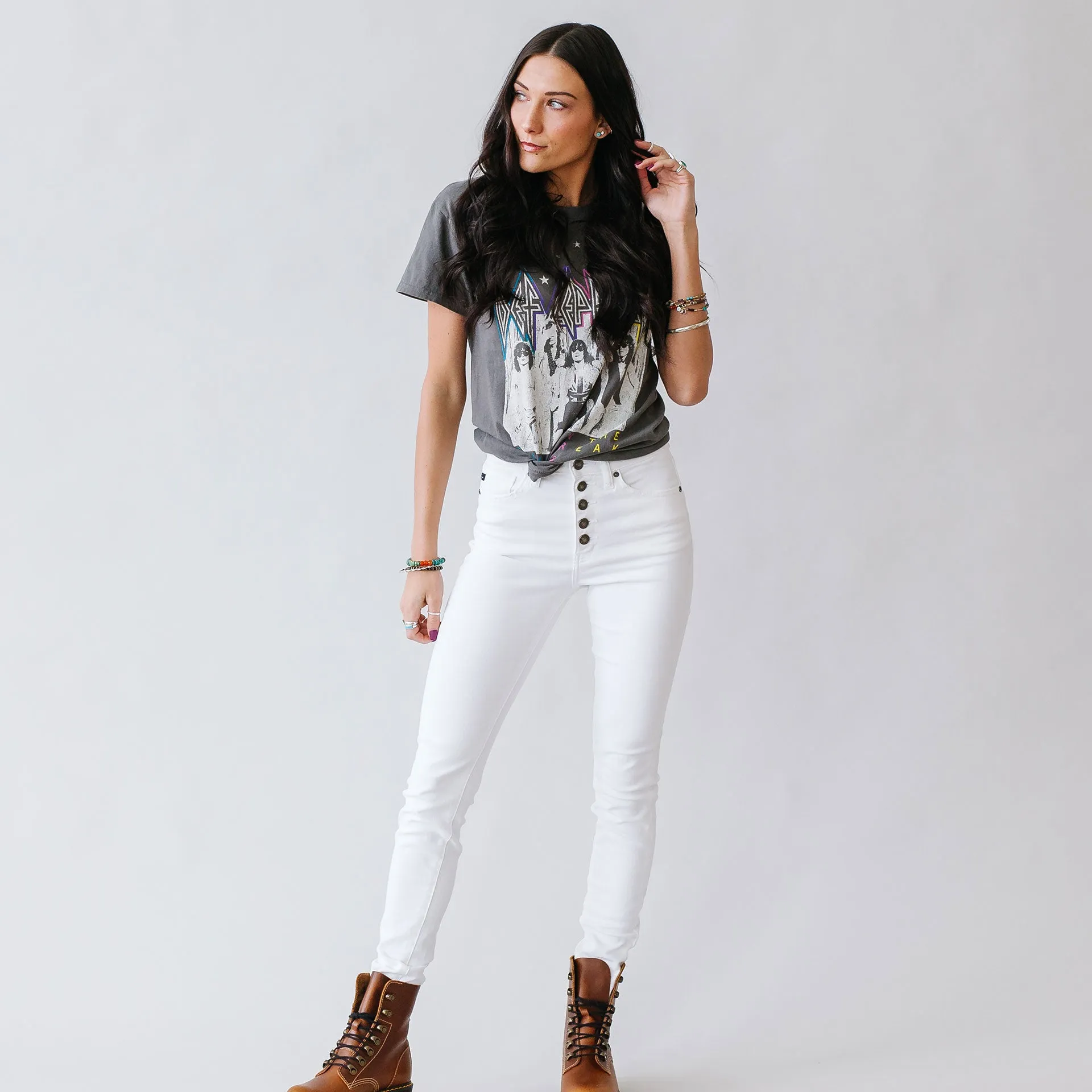 Roll It Out Kancan High Rise Button Fly Skinny in White