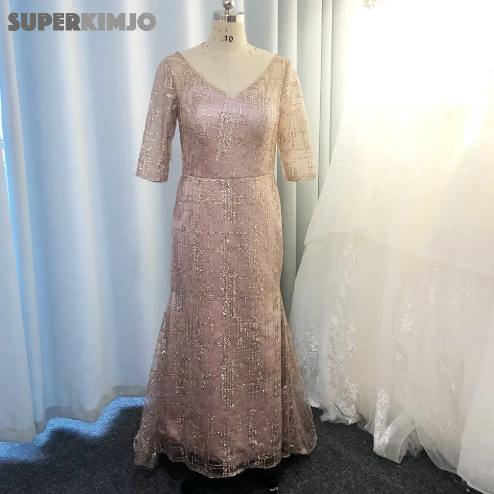 rose pink evening dresses 2020 detachable train sparkle long sleeve v neck evening gown long vestido de festa