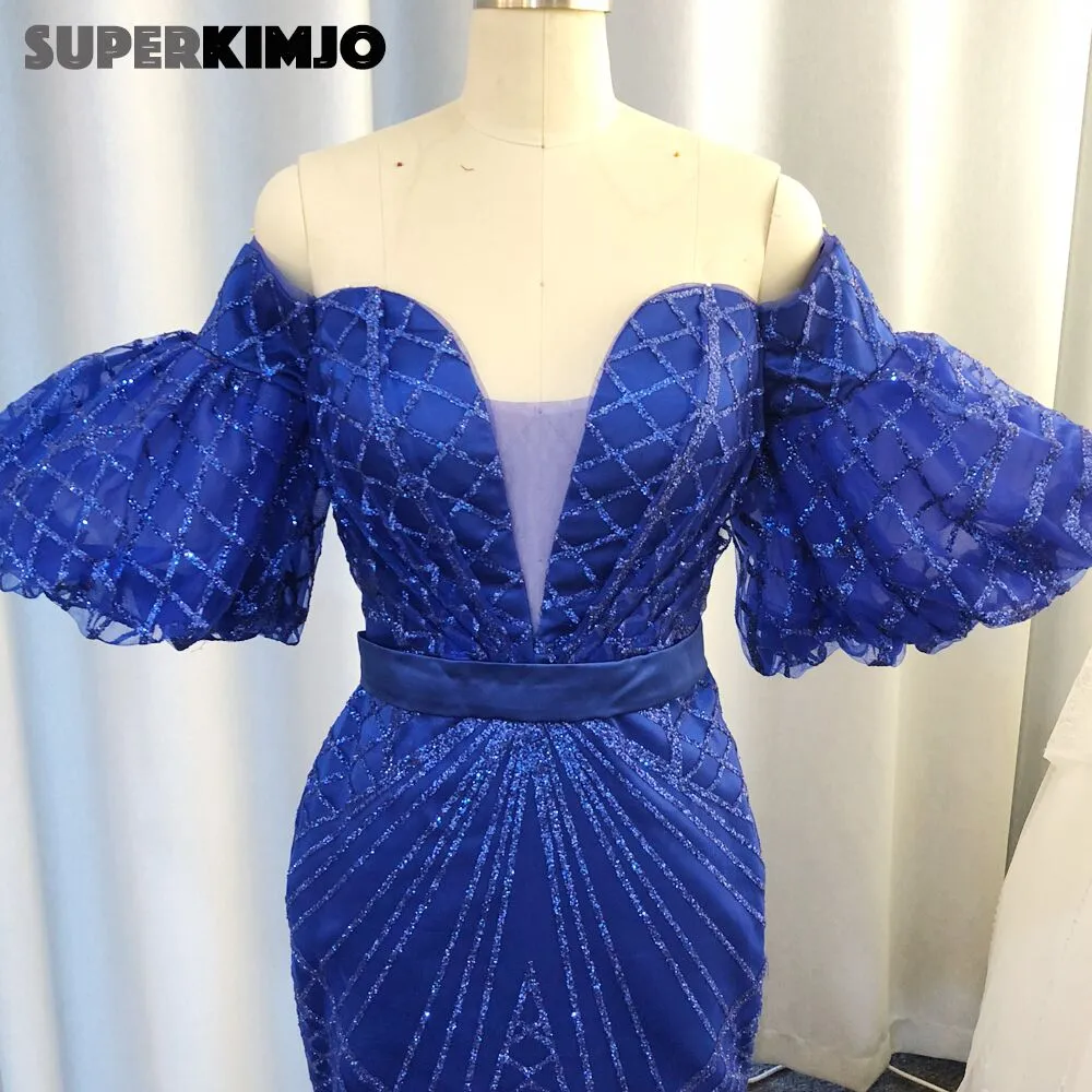 royal blue evening dresses short 2020 sparkle off the shoulder mermaid elegant evening gown formal dress