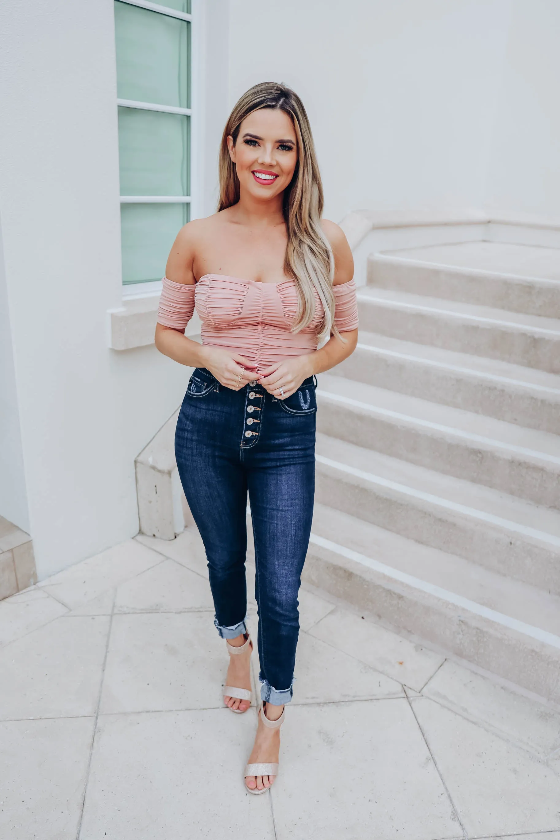 Ruched Milkmaid Bodysuit - Blush