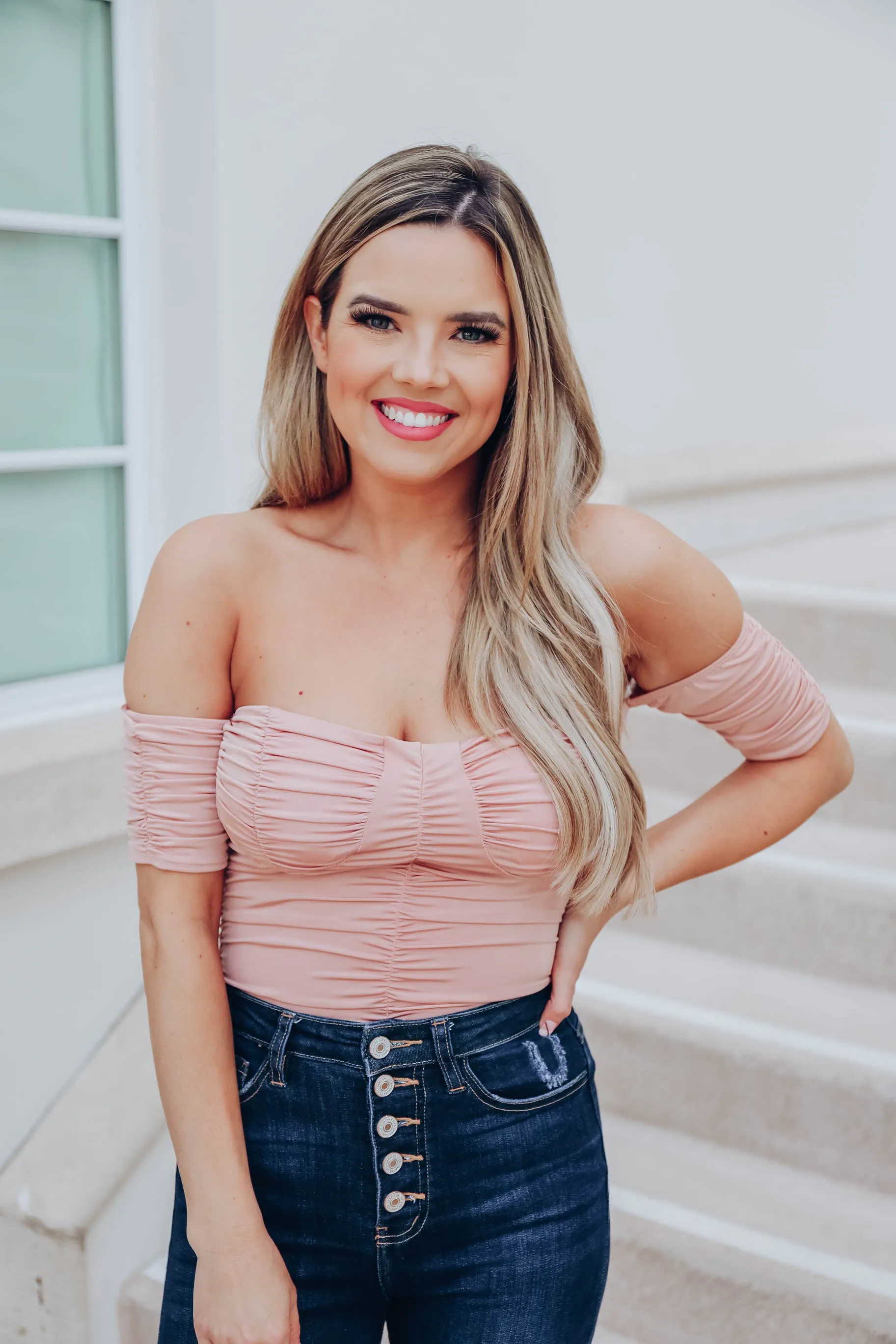 Ruched Milkmaid Bodysuit - Blush