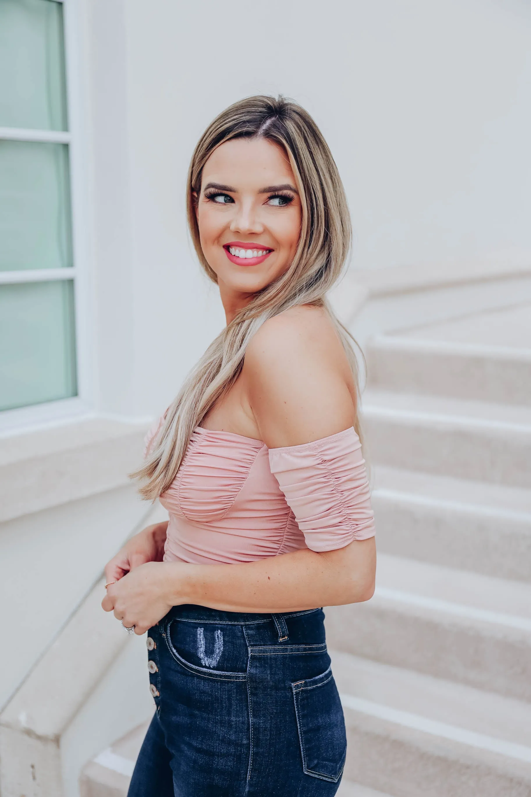 Ruched Milkmaid Bodysuit - Blush