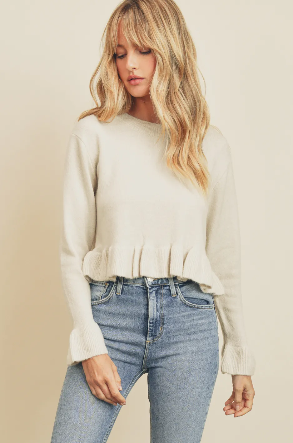 Ruffled Hem Pullover Sweater