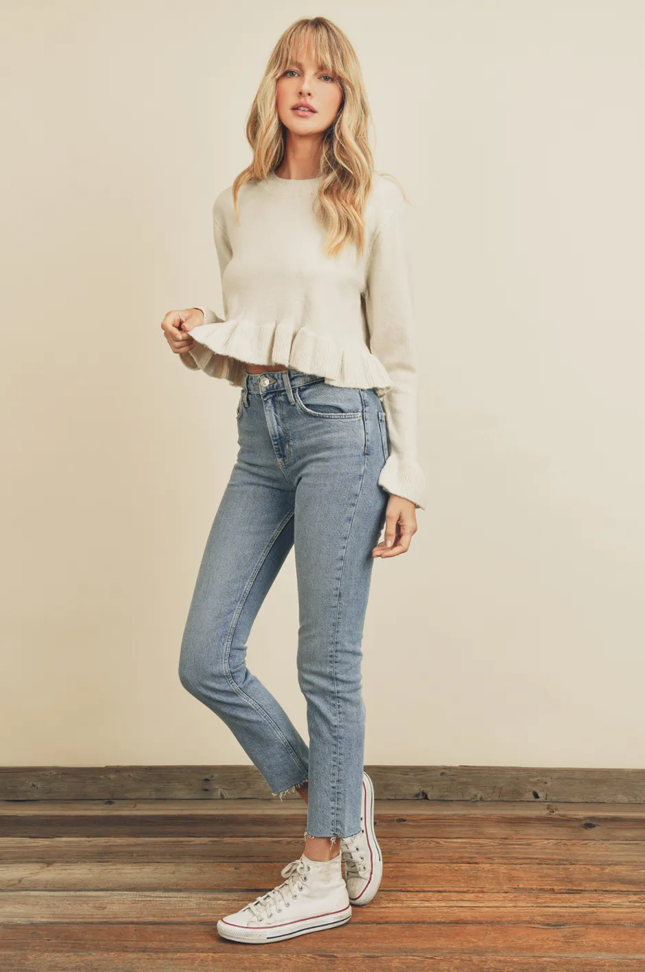 Ruffled Hem Pullover Sweater