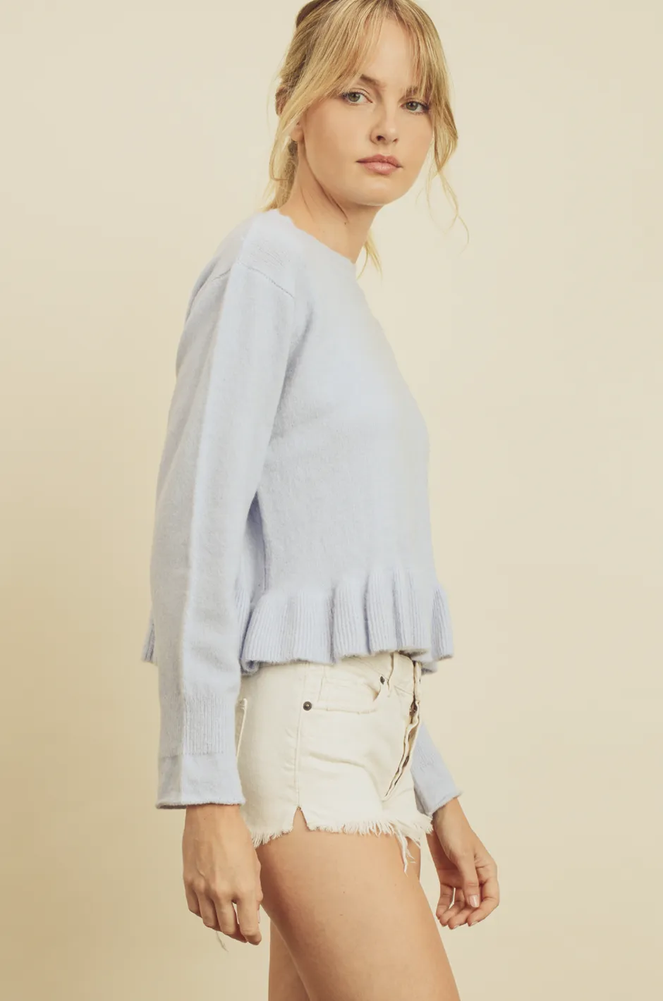 Ruffled Hem Pullover Sweater