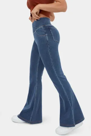 Sail Blue Crossover High Waisted Stretchy Flare Jeans