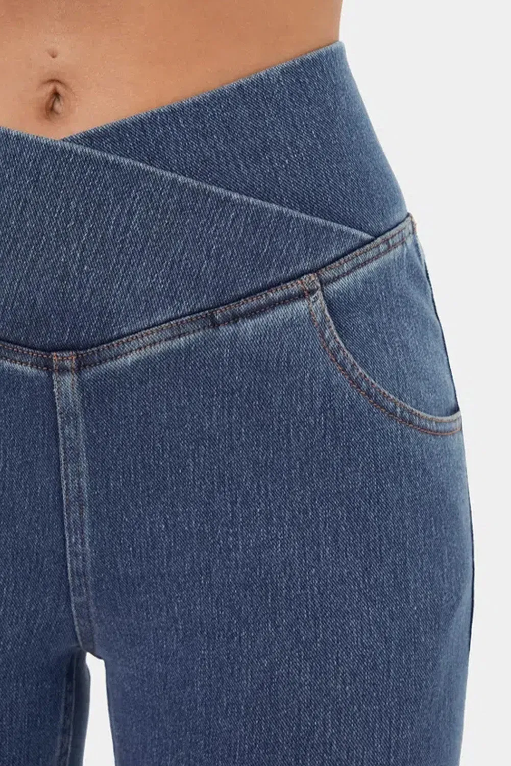 Sail Blue Crossover High Waisted Stretchy Flare Jeans