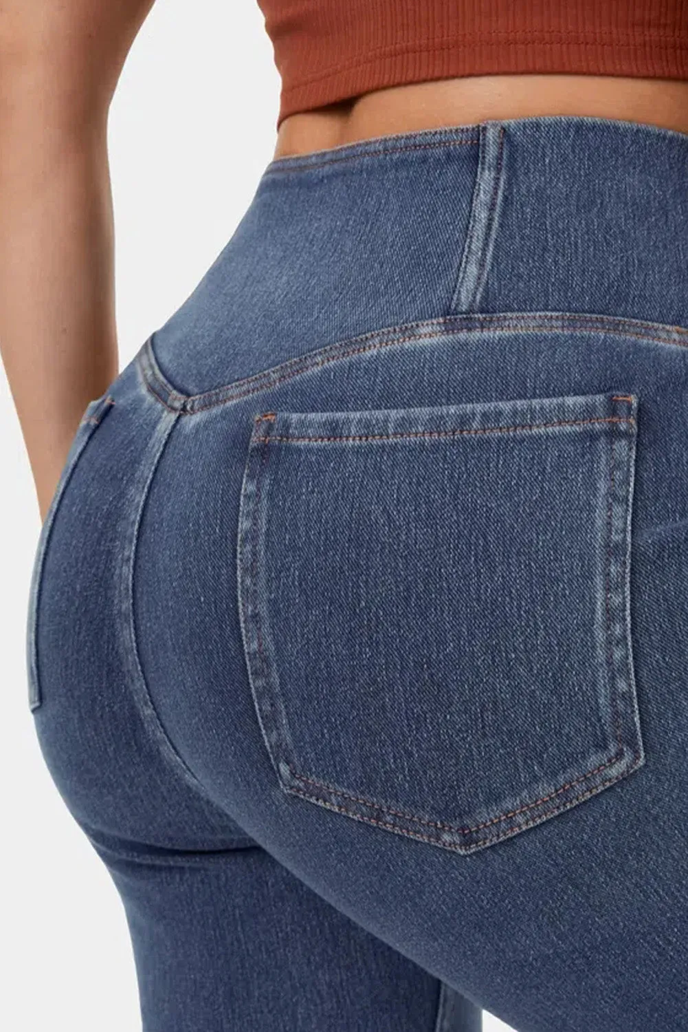 Sail Blue Crossover High Waisted Stretchy Flare Jeans
