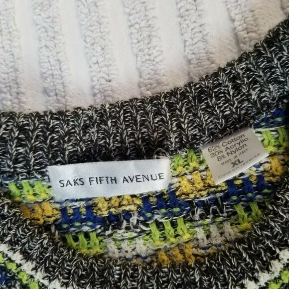 Saks Fifth Avenue Women XL Multicolor Drop Shoulder Knit Sweater Pullover Casual