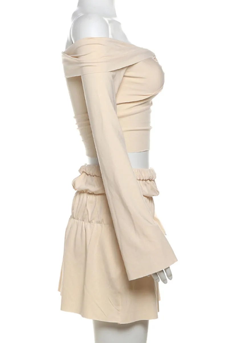 Sexy Ruffle Ruched Off Shoulder Long Sleeve Two Pieces