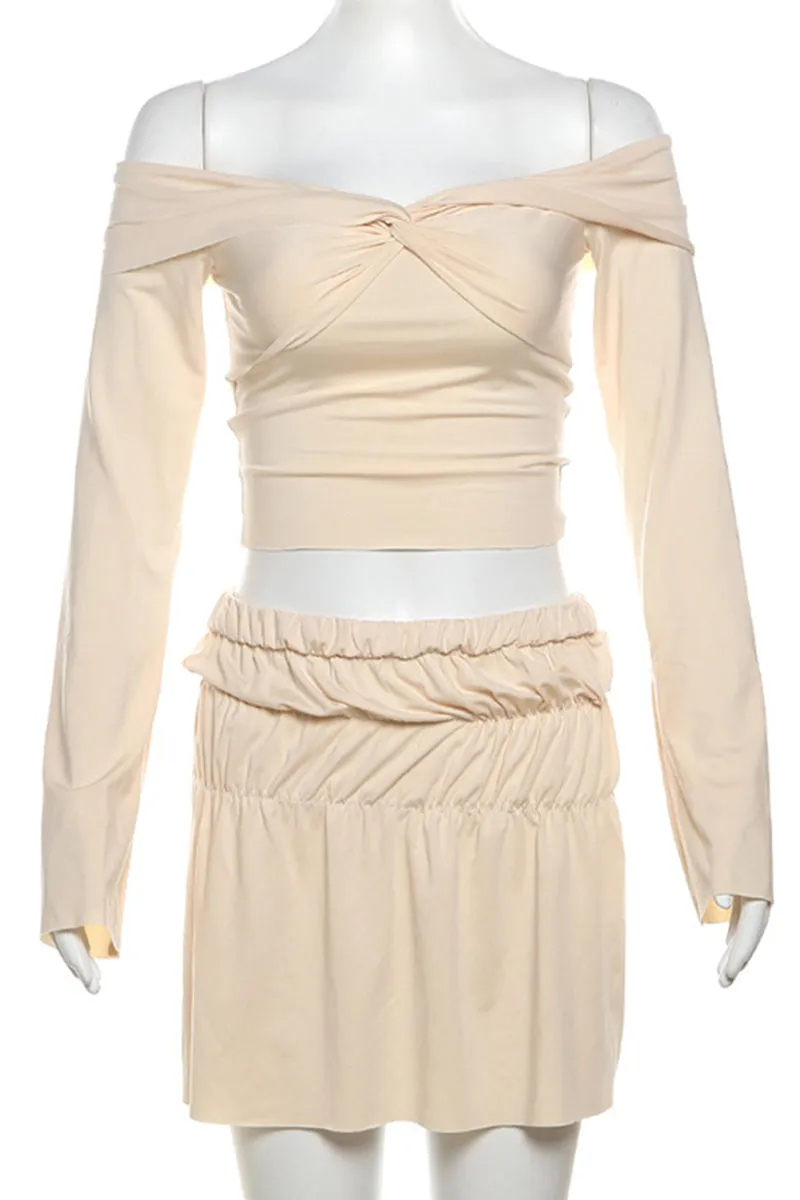 Sexy Ruffle Ruched Off Shoulder Long Sleeve Two Pieces