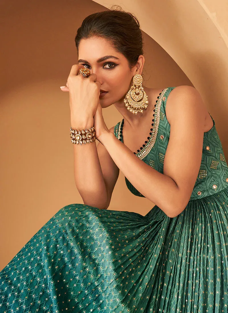 Shaded Teal Heavy Embroidered Anarkali Suit