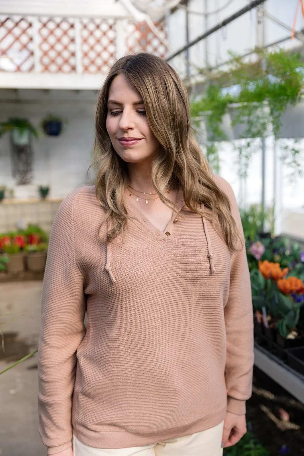Shawna Rib Knit Long Sleeve Hoodie