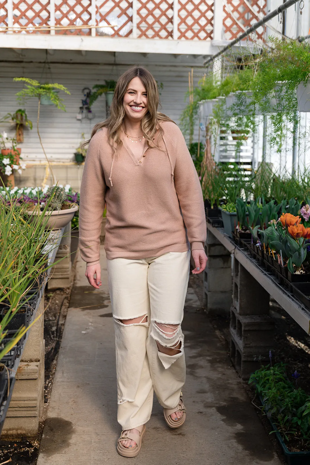 Shawna Rib Knit Long Sleeve Hoodie