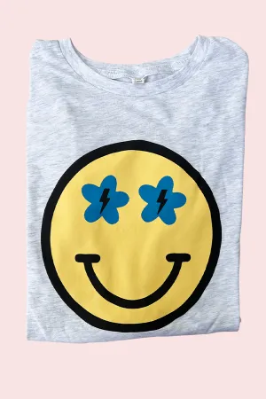 Smiley Long Sleeve Tee - Ash Grey
