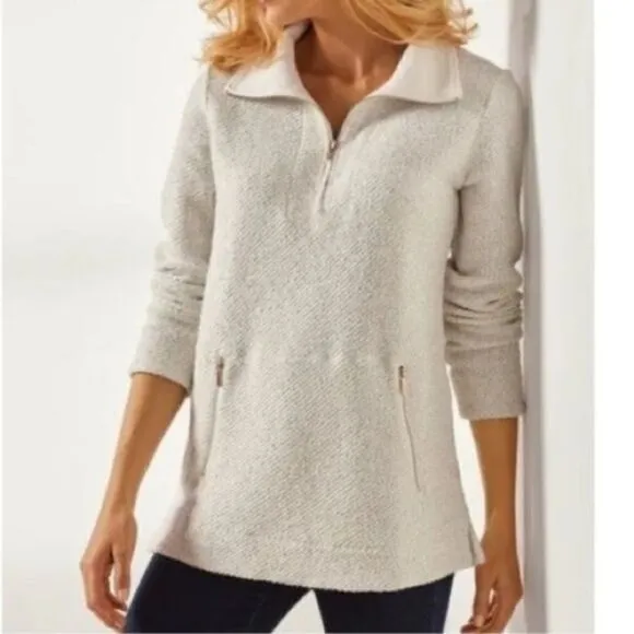Soft Surroundings Westport Quarter Zip Boucle Pullover Sweater size PL