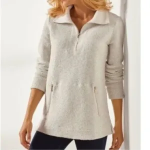 Soft Surroundings Westport Quarter Zip Boucle Pullover Sweater size PL