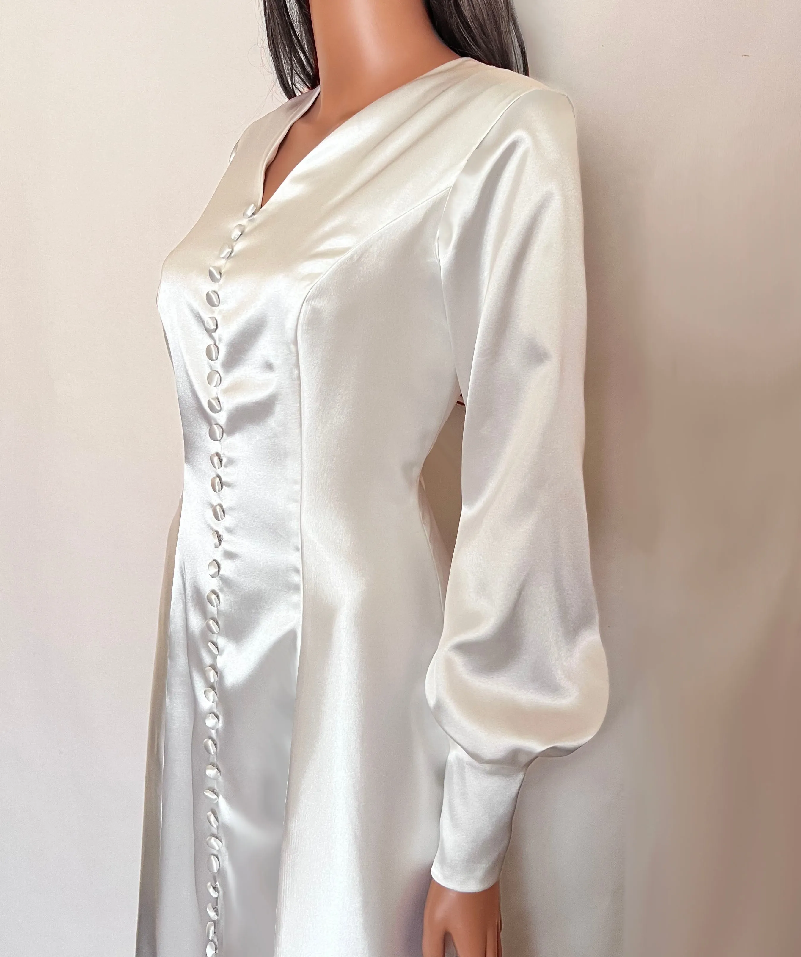 Solstice Satin Wedding Gown with Bishop Sleeves