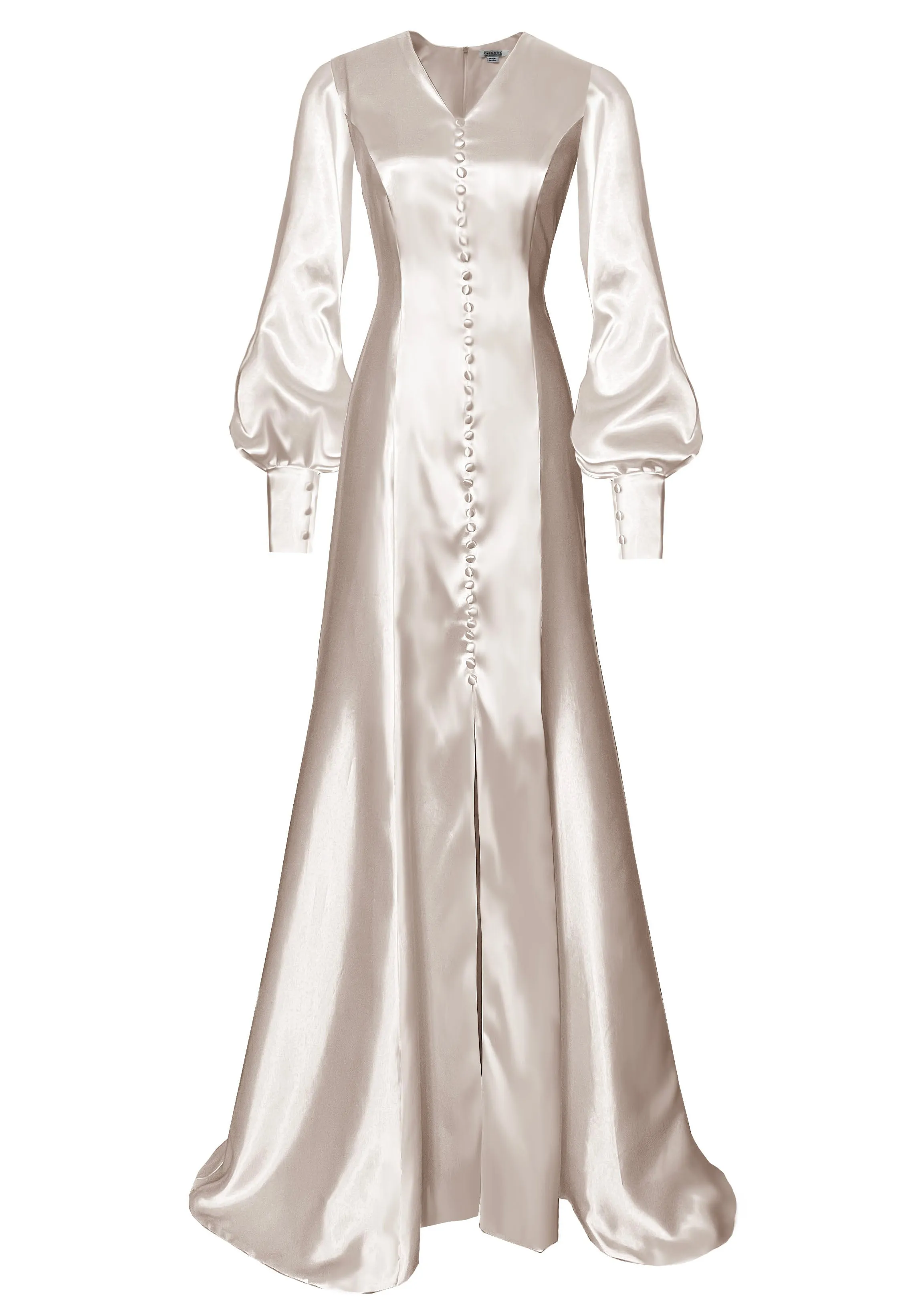 Solstice Satin Wedding Gown with Bishop Sleeves