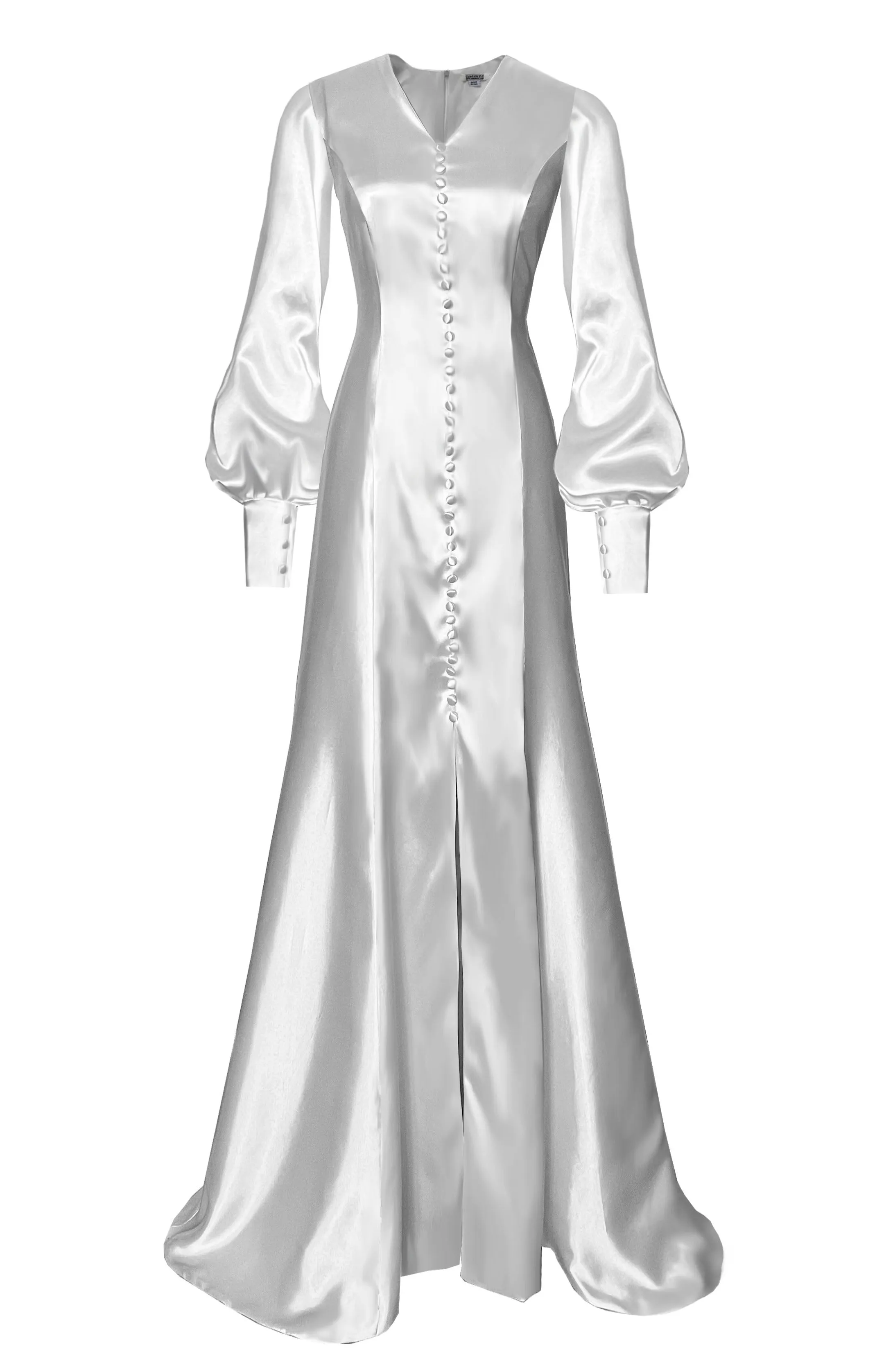 Solstice Satin Wedding Gown with Bishop Sleeves