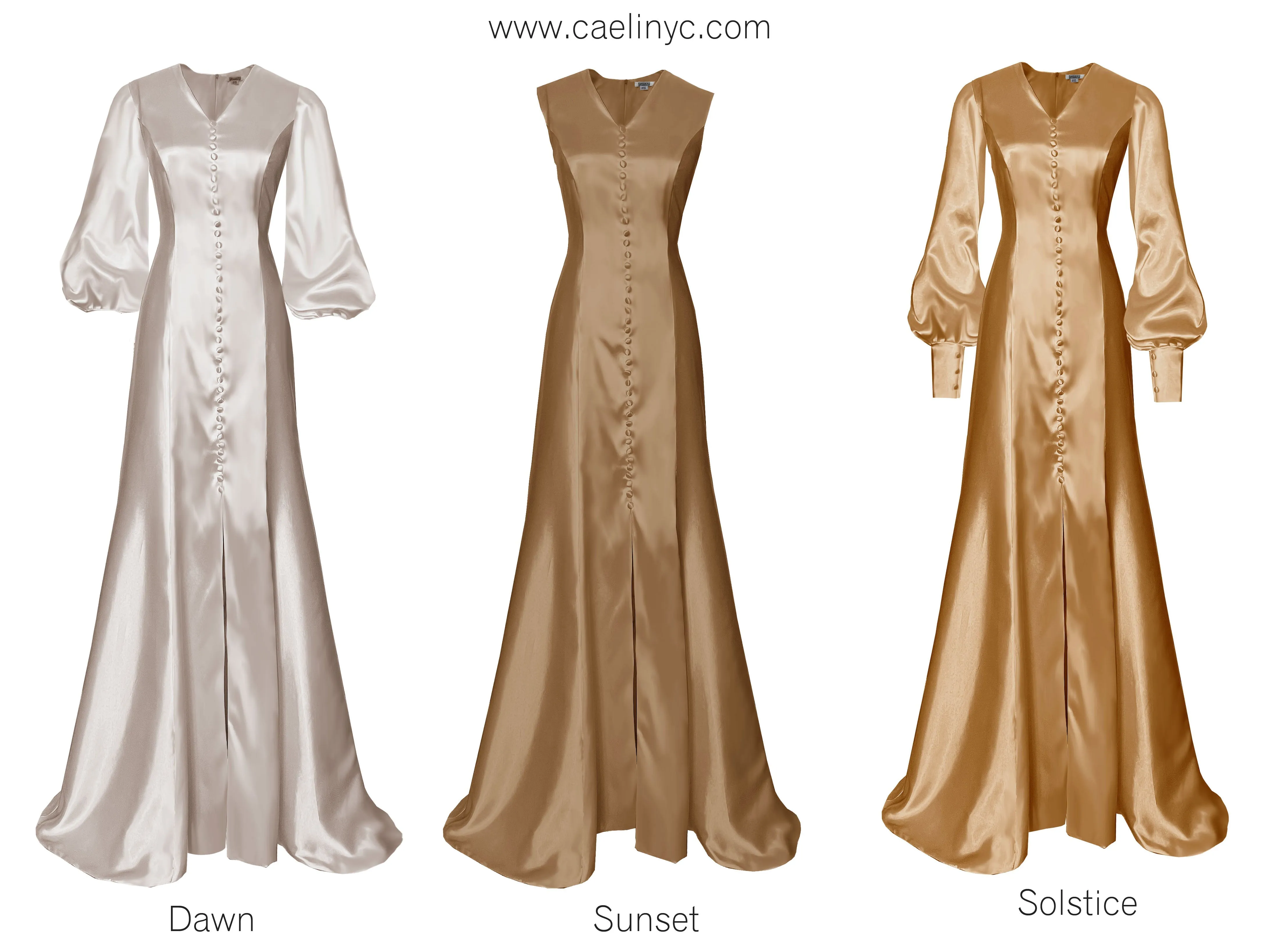Solstice Satin Wedding Gown with Bishop Sleeves