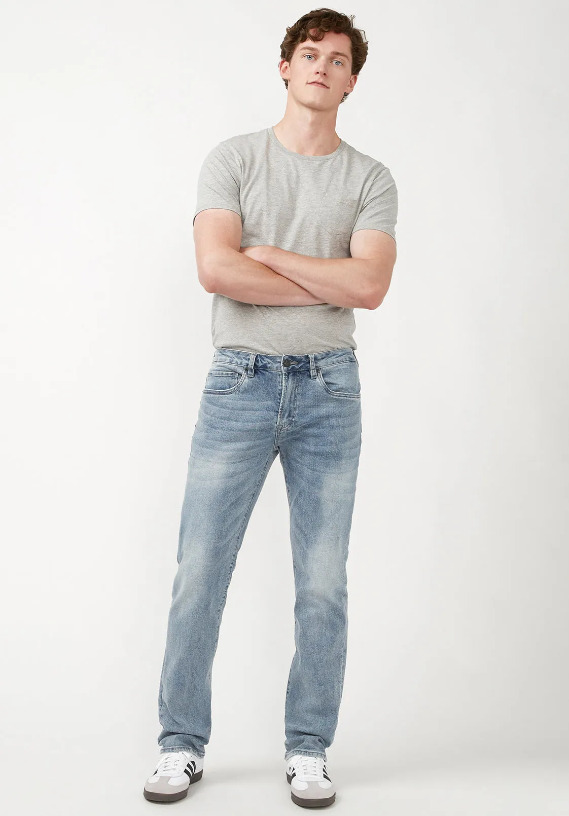 Straight Six Men's Jeans in Whiskered and Contrasted Blue - BM22634