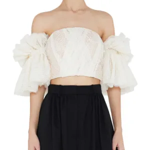 Strapless Shirt For Women Off Shoulder Embroidery Ruffles Flare Sleeve Top