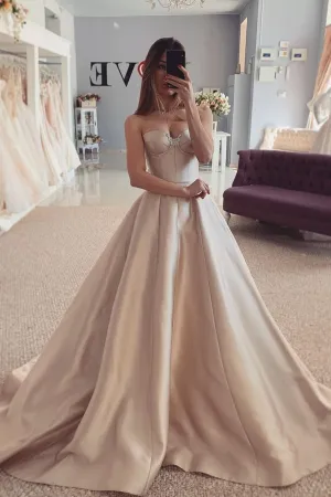 Strapless Sweetheart Women Prom Gowns with Satin Skirt