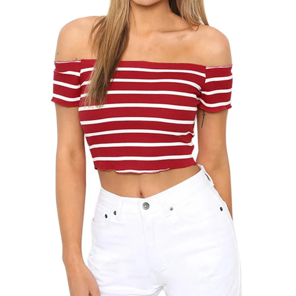 Striped Off Shoulder Crop Top