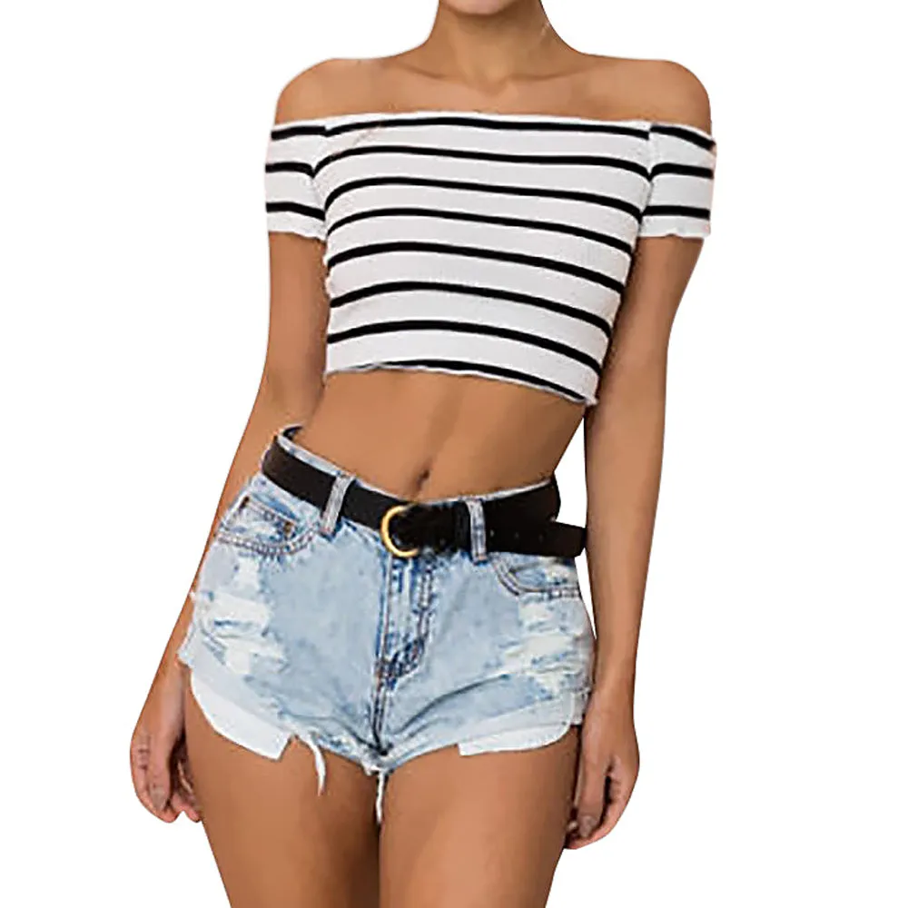 Striped Off Shoulder Crop Top