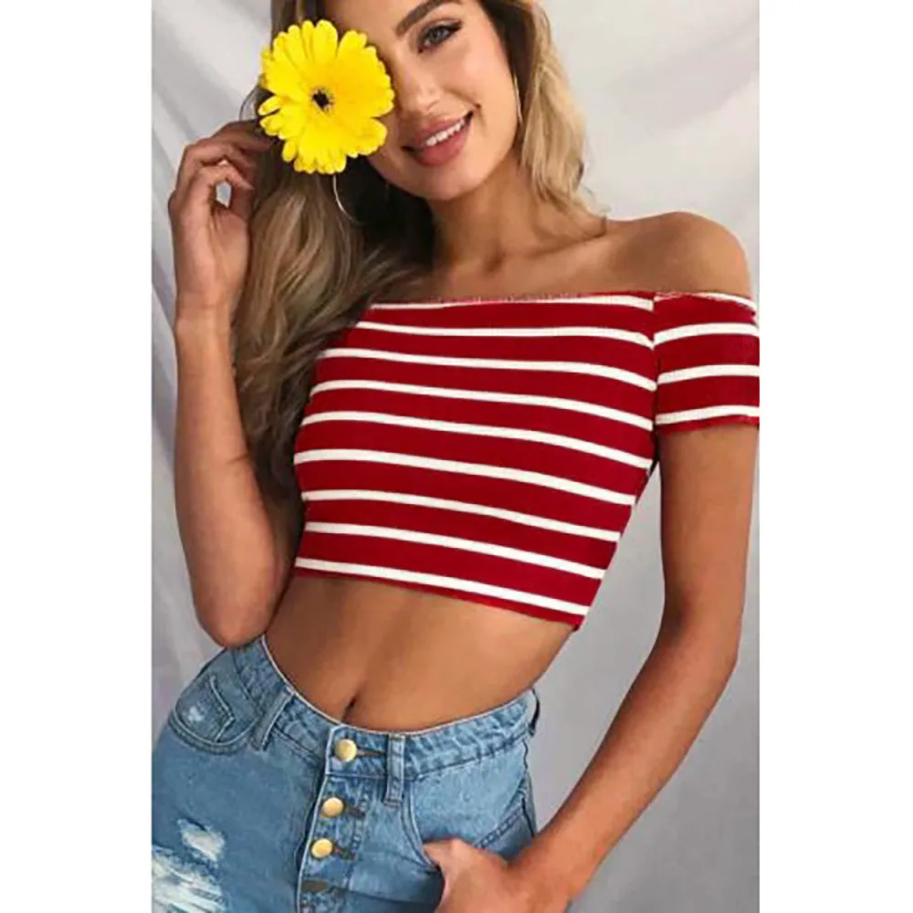 Striped Off Shoulder Crop Top