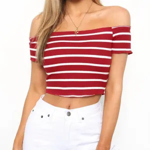 Striped Off Shoulder Crop Top