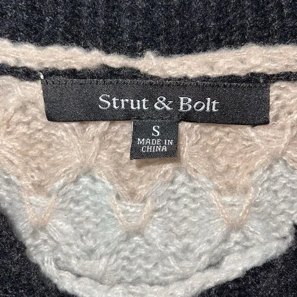 Strut &amp; Bolt Womens Honeycomb Striped Pullover Sweater Gray Blue Size Small