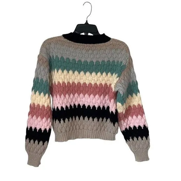 Strut &amp; Bolt Womens Honeycomb Striped Pullover Sweater Gray Blue Size Small