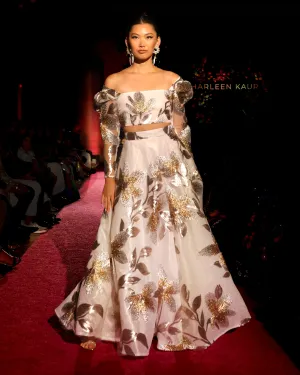 SUSHMA White and Gold Floral Lehenga Set